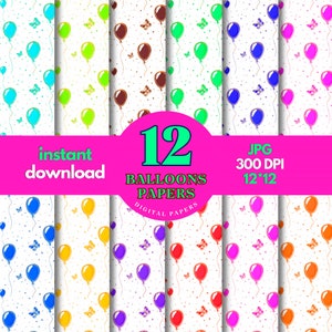 Birthday Papers Balloon Papers pack birthday balloons -Birthday Patterns circus digital paper balloons paper digital download commercial use
