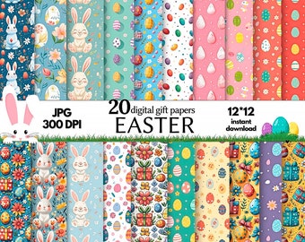 Bundle Easter digital papers, gift easter papers, easter Backgrounds, easter Bunny and eggs Clipart Digital Papers, Seamless Easter Papers