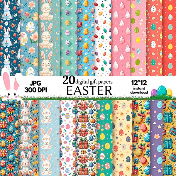 Bundle Easter digital papers, gift easter papers, easter Backgrounds, easter Bunny and eggs Clipart Digital Papers, Seamless Easter Papers