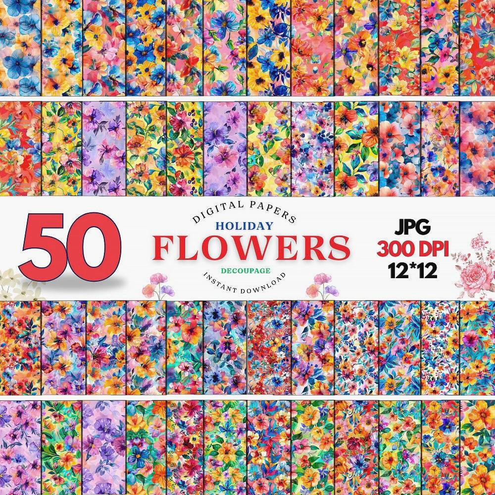 50 Decoupage floral napkins, Floral Paper Napkin, Napkins for Decoupage, Decorative Napkins, Collage Papers, Comer, Napkin Pack Digital