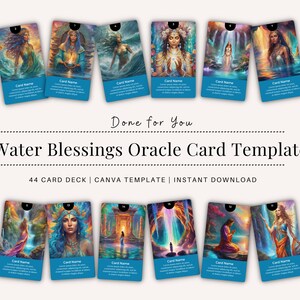 Baraja de cartas del Oráculo de las Bendiciones del Agua, plantilla editable de Canva, plantilla imprimible, cartas del Oráculo, cartas intuitivas