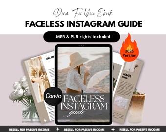 Faceless Instagram Guide Ebook (45 Pages) | Grow Your Instagram | Canva Template with Resell Rights (PLR/MRR)
