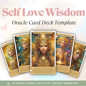 Baraja de cartas del Oráculo del Amor Propio, plantilla editable de Canva, plantilla imprimible, cartas del Oráculo, cartas intuitivas