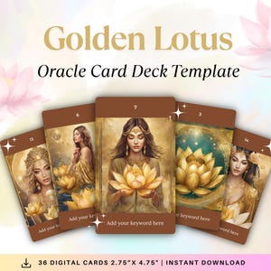 Mazzo di carte dell'Oracolo del Loto d'Oro, modello Canva modificabile, modello stampabile, carte dell'Oracolo, carte intuitive