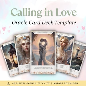 Calling in Love Oracle-kaartenstapel, bewerkbare canva-sjabloon, afdrukbare sjabloon, orakelkaarten, intuïtieve kaarten