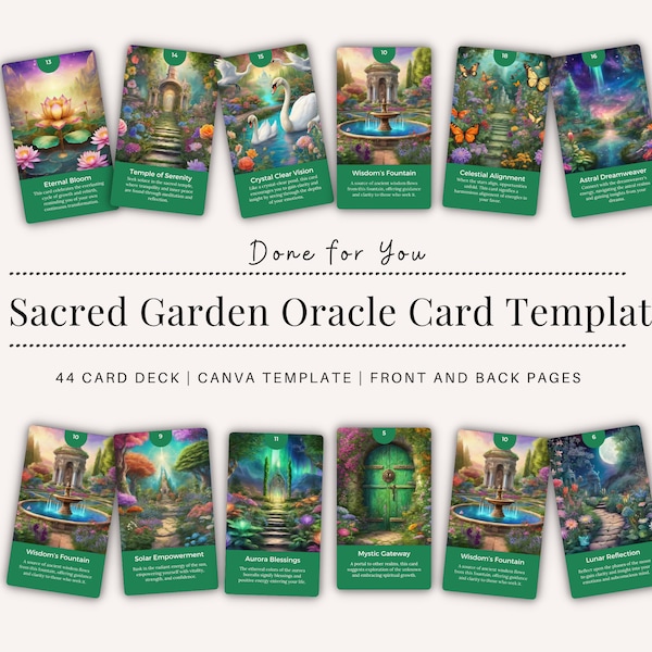 Sacred Garden Oracle Card Deck, Editable Canva Template, Printable Template, Oracle Cards, Intuitive Cards, Mystical