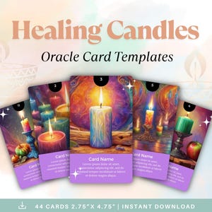 Baralho de Oráculo de Velas Curativas, Modelo Canva Editável, Modelo para Impressão, Cartas de Oráculo, Cartas Intuitivas
