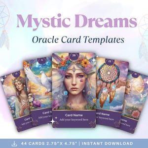Mystic Dreams Orakelkarten Deck, bearbeitbare Canva Vorlage, druckbare Vorlage, Orakelkarten, Intuitive Karten