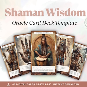 Baraja de cartas del oráculo chamánico, plantilla editable de Canva, plantilla imprimible, plantilla de cartas del oráculo, tribal