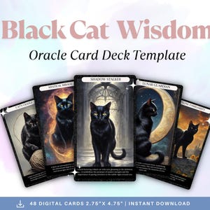 Black Cat Oracle Card Deck, bewerkbare canvassjabloon, afdrukbare sjabloon, orakelkaarten, intuïtieve kaarten