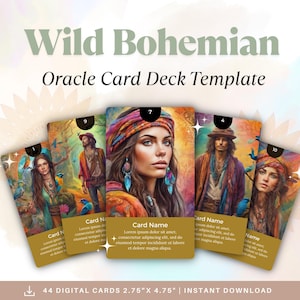 Wild Bohemian  Oracle Card Deck, Editable Canva Template, Printable Template, Oracle Cards, Intuitive Cards