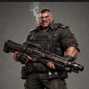 SGT Gruff Commander STL – Retrofuturistisk soldatminiatyr för 3D-utskrift – Bordspel – Skala 32 mm