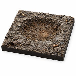 Impact Hollow Crater Terrain Tile STL — 3D Printable Sci-Fi Wargame Terrain — Bomb Crater Battlefield Tile — 32mm Scale