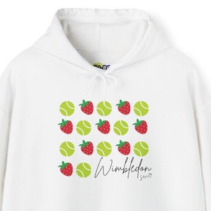 Moletom com capuz para tênis de Wimbledon, moletom da moda Strawberry SW19, moletom com capuz unissex, presente para jogador de tênis, vestuário para amantes do tênis, suéter atlético aconchegante