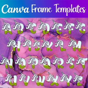 Uppercase Unicorn Doodle Letters Canva Frame, Scribble Alphabet Drag and Drop Fillable Alphabet Font, Editable Digital Frame Design Elements