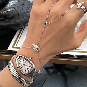 Pulsera de cadena de mano con forma de ojo malvado, pulsera de cadena esclava con forma de ojo malvado, plata maciza 925, pulsera de anillo de eslabones, pulsera de dedo de oro, joyería de boda bohemia