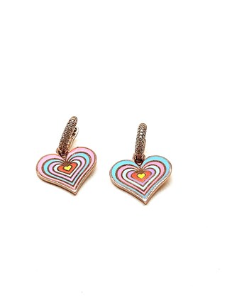 Orecchini Pendenti A Cuore Con Arcobaleno In Argento 925 E Smalto - Donna, Ipoallergenici