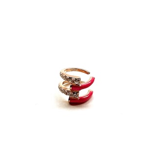 Neon Pink Enamel Double Ear Cuff, Half CZ Double Ear Cuff, Cartilage Earrings, Wrap Ear Cuffs Non Piercing Ear Cuff 925 Solid Silver, Gifts