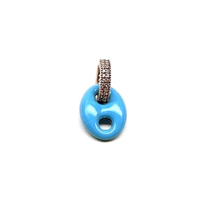 Dangling Mariner Puff Huggie Hoop Earrings, Link Chain Dangle Earrings, 925 Solid Silver, Turquoise Vibrant Blue Mariner Puff Charm Earrings
