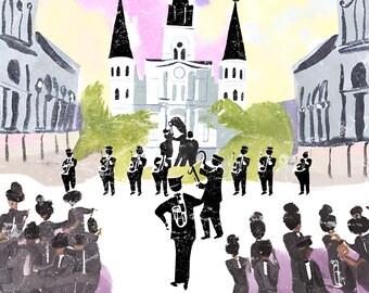 Jazz Funeral No. 1 New Orleans Art Print | Whimsical Art | Boho Art | Watercolor Art | Original Art