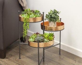 3Tier Hammered Plant Stand with copper Trays