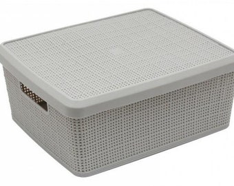 35x14cm Storage Basket W/lid Grey