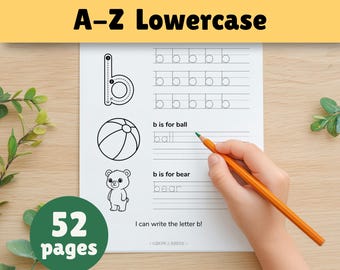Werkboek kleine letters overtrekken van alfabet, pdf, handschriftoefening voorschoolse kleuterschool, voorbereidingsactiviteit kleine letters
