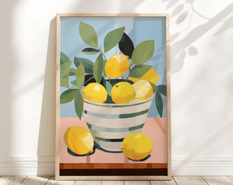 Lemons Fruit Market Printable for Home Decor for Coastal Lover with Summertime Aesthetic Mediterranean Style Decor