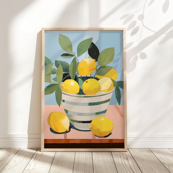 Lemons Fruit Market Printable for Home Decor for Coastal Lover with Summertime Aesthetic Mediterranean Style Decor