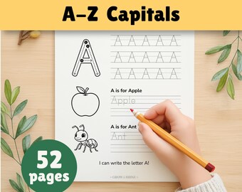 Werkbladen voor overtrekken van hoofdletters A-Z: afdrukbare pdf voor 3-4-jarigen