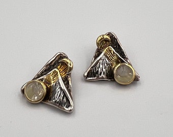 24 K Solid Gold And 925 K Sterling Silver Earrings, Love Story Moon Goddess Selene and Endymion Moonstone Mountain Earring Greek Mythology