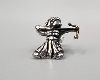 24 K Solid Gold And 925 K Sterling Silver Stud Earring, Warrior Amazon Women Figures Shooting Arrows, Strong Woman Symbol Special Day Gift