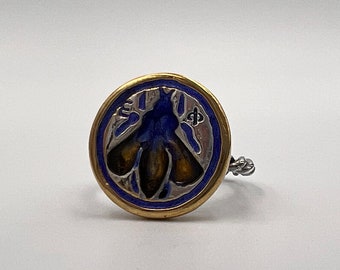 Honey Bee 24 K Solid Gold And 925 K Sterling Silver Coin Ring Blue Queen Bee Silver Ring Greek Mythology Gold Ring Goddess Artemis Bee Ring