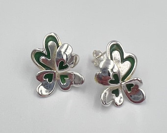 Lucky Clover Earrings, Silver Clover Earrings, 925 K Sterling Silver Earrings, Green Enamel Earrings, Luck Earrings, Gift For Best Friend