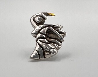 24 K Solid Gold And 925 K Sterling Silver Stud Earring, Ancient Jewelry, Warrior Amazon Women Figures Waving a Knife Unique Gift for Lover