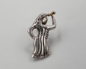 24 K Solid Gold And 925 K Sterling Silver Stud Earring, Symbol of Girl Power, Warrior Amazon Women Figures Holding Labrys Gift for Women