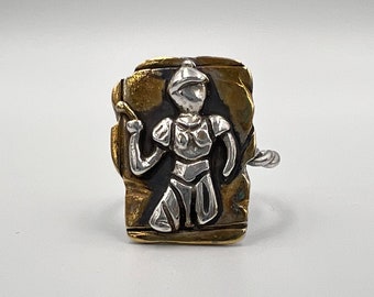 24 K Solid Gold And 925 K Sterling Silver Ring,Amazon Women Figures Holding a Mace Ring Museum Replica Jewelry Valentine's Day Gift For Him