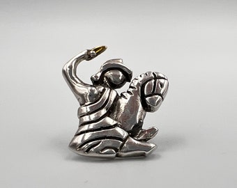 24 K Solid Gold And 925 K Sterling Silver Stud Earring,Ephesus Feminism Symbol,Warrior Amazon Women Figures Riding Horse Valentine Day Gift
