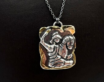 24 K Solid Gold And 925 K Sterling Silver Ephesus Pendant Necklace,Warrior Amazon Woman Figure Riding a Horse Historical Mothers Day Gift