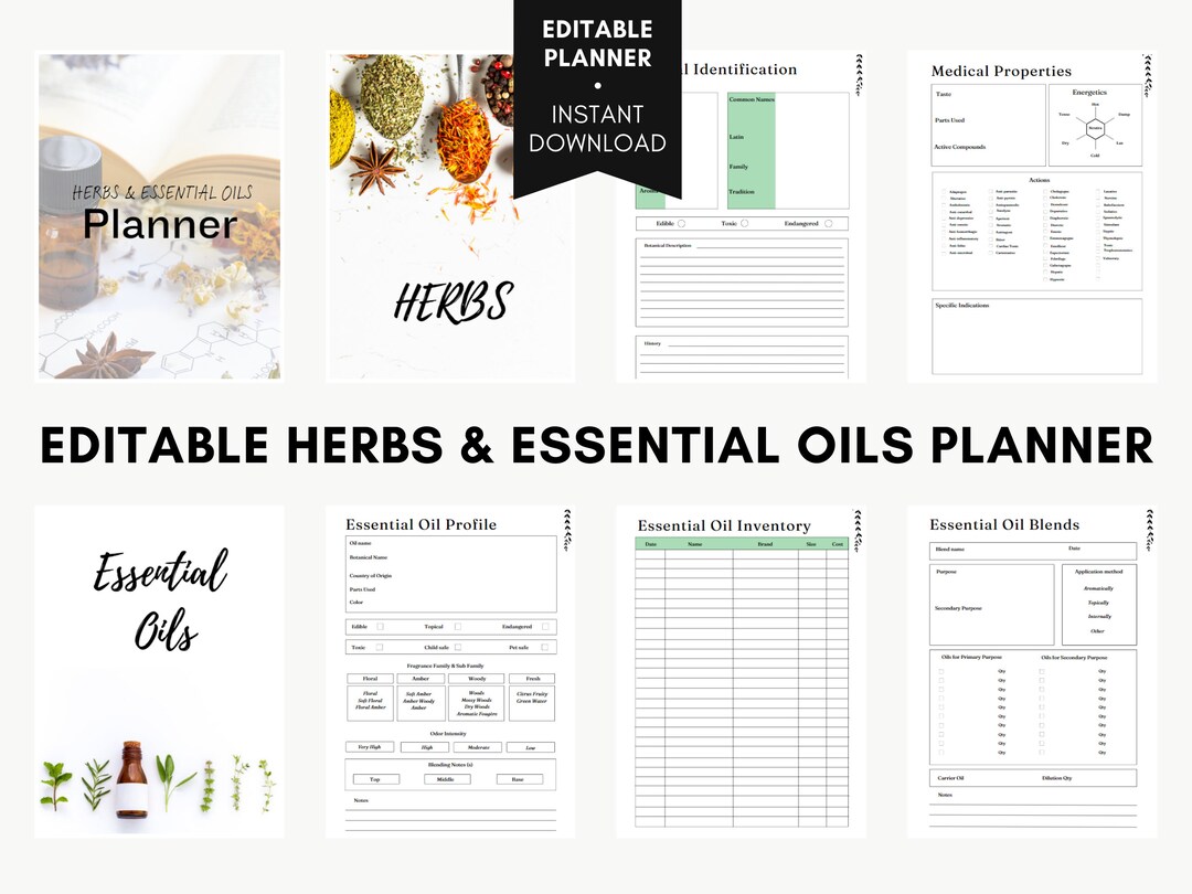 Herbs & Essential Oils Planner Editable With Canva - Etsy