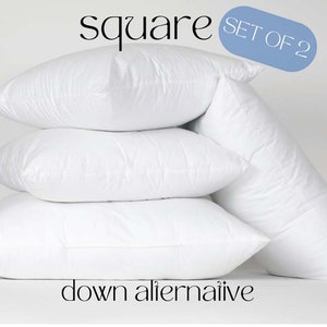 Premium SQUARE Down Alternative Pillow Insert Set of 2  | 18 x 18 Pillow Insert | 20 x 20 Insert | 22 x 22 Insert | 24 x 24 Insert | 26 x 26