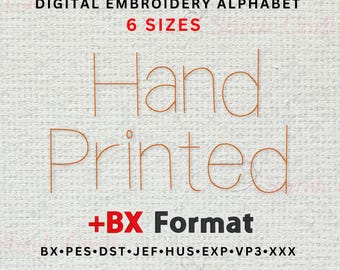Bean Stitch-borduurlettertype: handgedrukt alfabet (PES + 8 formaten, BX, directe downloadbestanden)