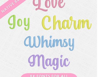 Whimsy BX Broderitypsnitt - Script Design - Inbyggda Bx-typsnitt - 0,75" 1" 1,25" 1,5" 2" - Direktnedladdning av Bx Broderitypsnitt - PES + 8 format