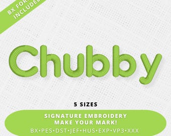 Chubby Embroidery-lettertype 0,75" 1" 1,5" 2" 3" Formaat bx dst exp hus jef pes vp3 xxx Mini-borduurlettertype direct downloaden
