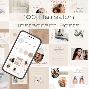 100 Hair stylist Instagram Post Template Bundle | Hair salon Beauty salon | Social Media | Neutral Beige Templates Aesthetic Stylish | Canva