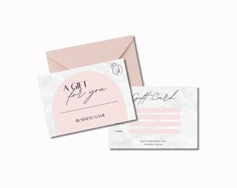 Salon Cadeaukaart Certificaat | Roze marmeren cadeaubon | Bewerkbare en afdrukbare | Minimalistisch modern professioneel uiterlijk boogontwerp | Cadeaubon