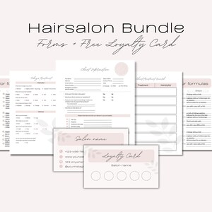 Kapsalonbundel + gratis klantenkaart | Lichtroze intakeformulier kapperscontract | Receptenblad kleuren klant| Afdrukbaar behandelverslag