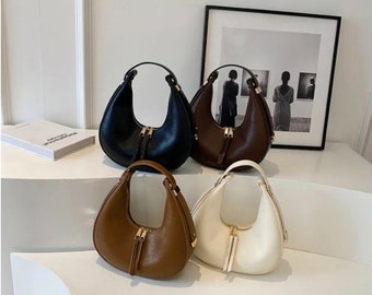 Halbmond Tasche minimalistische Umhängetasche Hobo Bag Halbmond Umhängetasche Croissant Umhängetasche kleine Ledertasche