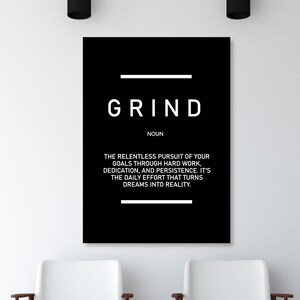 Grind Definition Motivationswand Kunst Leinwand Moderne Bürodekoration Erfolg Mindset Vertikales Poster Inspiration Noun Pursue Your Dreams