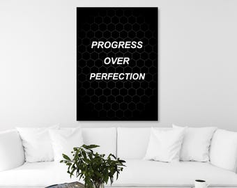 Motivational Canvas Print: Progress Over Perfection, Modern Office Art